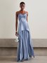 Women Plain Strapless Sleeveless Comfy Vacation Ruched Maxi Dress