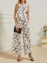 Women Abstract Graphic Crew Neck Sleeveless Comfy Simple Top With Pants Two-Piece Set