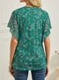 V Neck Short Sleeve Floral Regular Micro-Elasticity Loose Shirt For Women