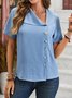 Shawl Collar Short Sleeve Plain Buckle Regular Micro-Elasticity Loose Blouse For Women