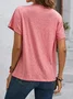 Short Sleeve Plain Buckle Regular Micro-Elasticity Loose Shirt For Women