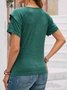 V Neck Short Sleeve Plain Lace Regular Micro-Elasticity Loose Shirt For Women