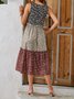 Women Floral Crew Neck Sleeveless Comfy Casual Split Joint Midi Dress