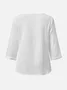 Notched Three Quarter Sleeve Plain Regular Loose Shirt For Women