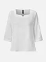 Notched Three Quarter Sleeve Plain Regular Loose Shirt For Women