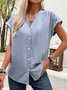 V Neck Short Sleeve Striped Regular Loose Blouse For Women