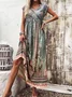 Women Nationality/ethnic V Neck Short Sleeve Comfy Casual Maxi Dress