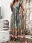 Women Nationality/ethnic V Neck Short Sleeve Comfy Casual Maxi Dress