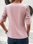 Short Sleeve Plain Lace Regular Micro-Elasticity Loose Shirt For Women