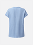 V Neck Short Sleeve Plain Regular Micro-Elasticity Loose Blouse For Women
