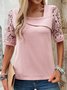 Short Sleeve Plain Lace Regular Micro-Elasticity Loose Shirt For Women