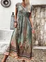 Women Nationality/ethnic V Neck Short Sleeve Comfy Casual Maxi Dress