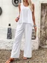 Women Plain Crew Neck Long Sleeve Comfy Casual Top With Pants Two-Piece Set