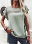 Crew Neck Short Sleeve Plain Lace Regular Micro-Elasticity Loose Shirt For Women