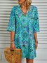 Polyester Fibre Floral V Neck Boho Short Tunic Dress