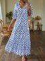 Floral Summer Casual V neck Daily Loose Long H-Line Dress for Women