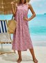 Floral Crew Neck Vacation Cotton Causal Dresses