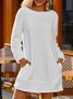 White Round Neck Cotton-Blend Casual Patchwork Weaving Dress