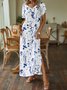 Women Floral Summer Casual V neck Natural Micro-Elasticity Daily Jersey Standard Dresses