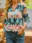 Color-Block Long Sleeve Shirt Collar Abstract Blouse