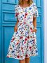 Floral Loosen Casual Short Sleeve Woven Dress