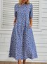 Women's A Line Dress Midi Dress Blue Half Sleeve Floral Ruched Print Summer Fall Crew Neck Casual Modern 2022