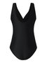 Casual Color Block Gathered V Neck One Piece Swimsuit
