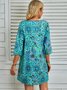 Polyester Fibre Floral V Neck Boho Short Tunic Dress