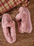 Vintage Plain All Season Wearable Daily Flat Shoes Faux Fur Slip On Deep Mouth Single Shoes for Women