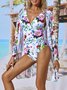 Elegant Floral Printing V Neck One Piece Swimsuit