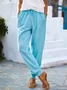 Solid Drawstring Casual Linen Pants Women Trousers