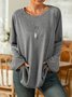 Gray Casual Crew Neck Long Sleeve Solid Soft T-shirt