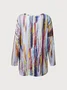 V Neck Ombre Striped Elbow-Length Sleeve T-Shirt