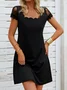 Elegant Regular Fit Plain Lace Short Sleeve Knit Dress