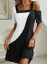 Casual Color Block Summer One Shoulder Natural Loose Short sleeve Regular Medium Elasticity Dresses for Women