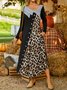 Black Casual Leopard Paneled Long Sleeve Knitting Dress