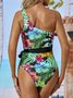 Vacation Floral Printing One Shoulder One Piece
