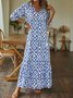 Floral Summer Casual V neck No Elasticity Daily Loose Long H-Line Dress for Women