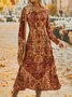 Jersey Ethnic Printed Crew Neck Long Dress