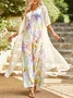 Butterfly Printed Casual Round Neck Dress With Coat Two Piece Set