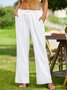 Women Plain Summer Casual Natural No Elasticity Loose Wide leg pants Cotton Long Casual Pants