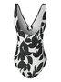 Vacation Floral Printing V neck One Pieces Swimsuit