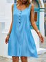 Women's Denim Dress Knee Length Dress Light Blue Sleeveless Solid Color Summer Round Neck Chic & Modern Hot with button Casual dress 2022