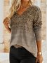 Ethnic Long Sleeve V Neck Casual Sweatshirt