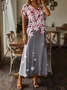 Casual Floral Short Sleeve V Neck Plus Size Printed Dress