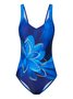 Casual Abstract Printing V neck One-Piece Swimsuit