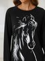 Horse Printed Raglan Sleeve Crew Neck Casual Sweatshirt