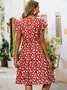 Floral Slim Pullover Women's Dress Short Sleeve Floral Weaving Dress