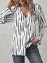 V Neck Striped Long Sleeve Casual Blouse