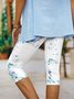 Dragonfly Print Casual Cropped Leggings